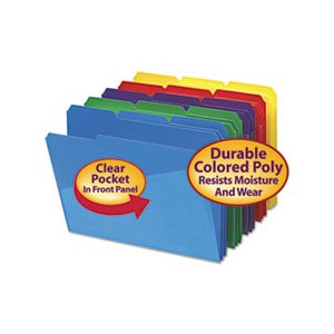 Slash Pocket Poly File Folders, 1 / 3 Cut Top Tab, Letter, Assorted, 30 / Box