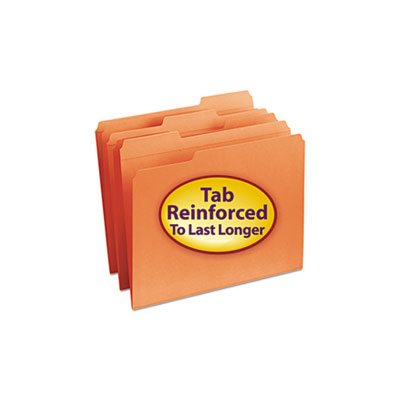 File Folders, 1 / 3 Cut, Reinforced Top Tab, Letter, Orange, 100 / Box