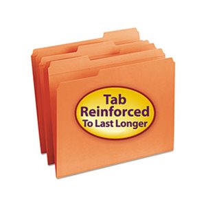 File Folders, 1 / 3 Cut, Reinforced Top Tab, Letter, Orange, 100 / Box