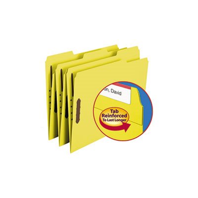 FASTENER Folders, Two Fasteners, 1 / 3 Cut, Assorted, Top Tab, Letter, Yellow, 50 / Box