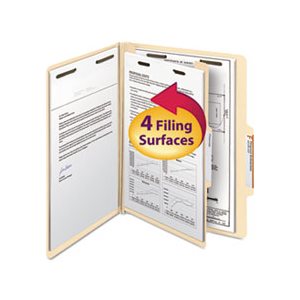 Manila Classification Folders with 2 / 5 Right Tab, Letter, Four-Section, 10 / Box