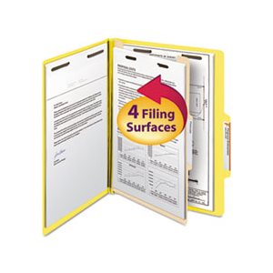 Top Tab Classification Folder, One Divider, Four-Section, Letter, Yellow, 10 / Box