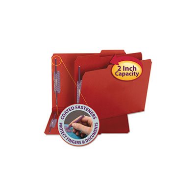 FASTENER FOLDERS, Colored, Pressboard, Letter, 1 / 3 Cut, Bright Red, 25 / Box