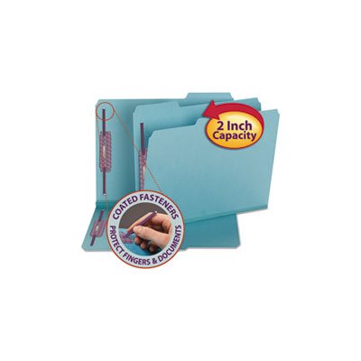 Colored Pressboard Fastener Folders, Letter, 1 / 3 Cut, Blue, 25 / Box