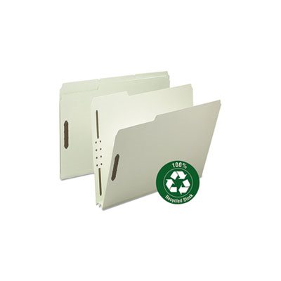 FASTENER FOLDERS, Recycled, Pressboard, Letter, 2" Expansion, Gray / Green, 25 / Box