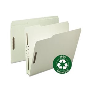 FASTENER FOLDERS, Recycled, Pressboard, Letter, 2" Expansion, Gray / Green, 25 / Box