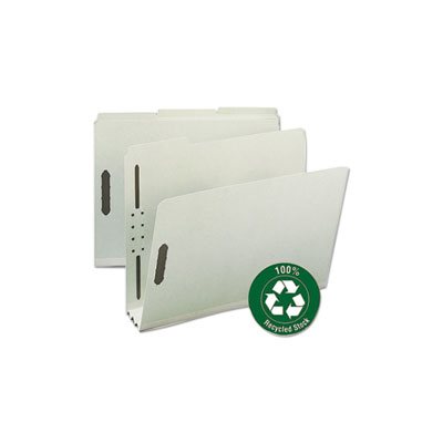 FASTENER FOLDERS, Recycled, Pressboard, Letter, 3" Expansion, Gray / Green, 25 / Box