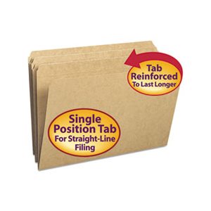 Kraft File Folders, Straight Cut, Reinforced Top Tab, Legal, Kraft, 100 / Box