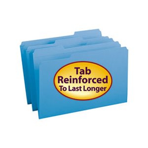 File Folders, 1 / 3 Cut, Reinforced Top Tab, Legal, Blue, 100 / Box