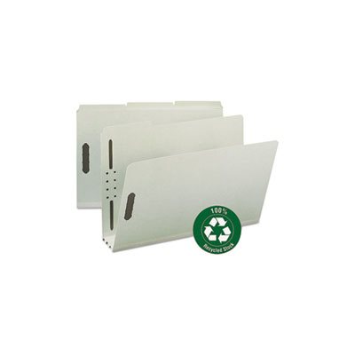 Recycled Pressboard Fastener Folders, Legal, 3" Expansion, Gray / Green, 25 / Box