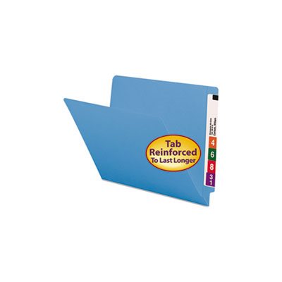 Colored File Folders, Straight Cut, Reinforced End Tab, Letter, Blue, 100 / Box