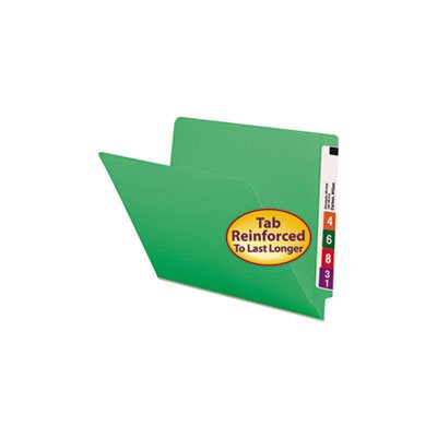 Colored File Folders, Straight Cut, Reinforced End Tab, Letter, Green, 100 / Box