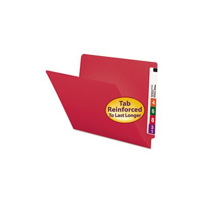 Colored File Folders, Straight Cut, Reinforced End Tab, Letter, Red, 100 / Box