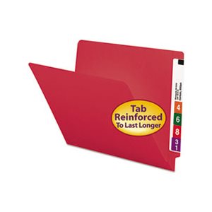 Colored File Folders, Straight Cut, Reinforced End Tab, Letter, Red, 100 / Box