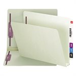 FASTENER FOLDER, 2" Expansion, Two Fasteners, End Tab, Letter, Gray / Green, 25 / Box