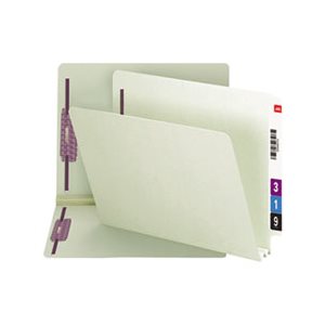 FASTENER FOLDER, 2" Expansion, Two Fasteners, End Tab, Letter, Gray / Green, 25 / Box