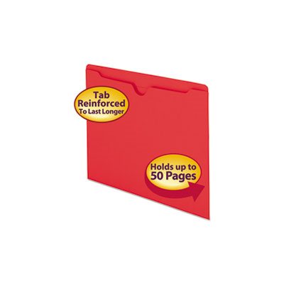 Colored File Jackets w / Reinforced 2-Ply Tab, Letter, 11pt, Red, 100 / Box