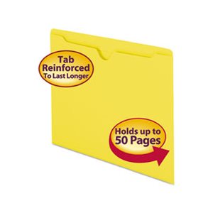 Colored File Jackets w / Reinforced 2-Ply Tab, Letter, 11pt, Yellow, 100 / Box