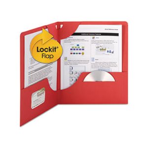 FOLDER, TWO-POCKET, Lockit, Textured Paper, 11" x 8.5", Red, 25 / Box