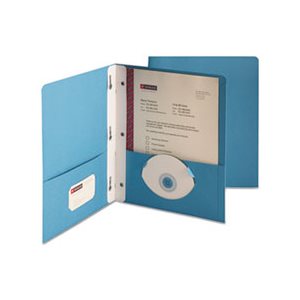 2-Pocket Folder w / Tang Fastener, Letter, 1 / 2" Cap, Blue, 25 / Box