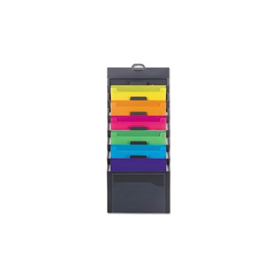 Cascading Wall Organizer, 14 1 / 4 x 33, Letter, Gray with 6 Bright Color Pockets