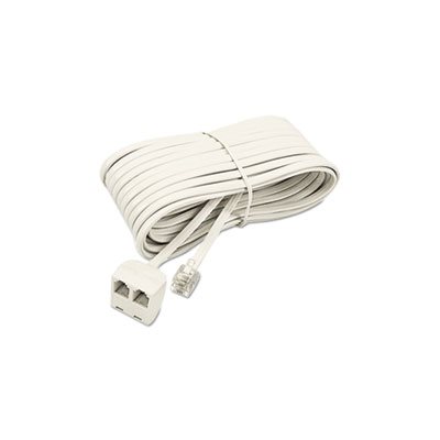 Telephone Extension Cord, Plug / Dual Jack, 25 ft., Almond