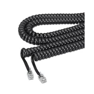 Coiled Phone Cord, Plug / Plug, 25 ft., Black