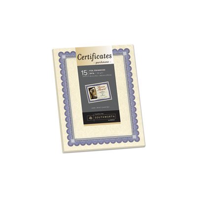 Foil-Enhanced Parchment Certificate, Ivory w / Blue / Silver Foil, 8 1 / 2 x 11, 15 / PK