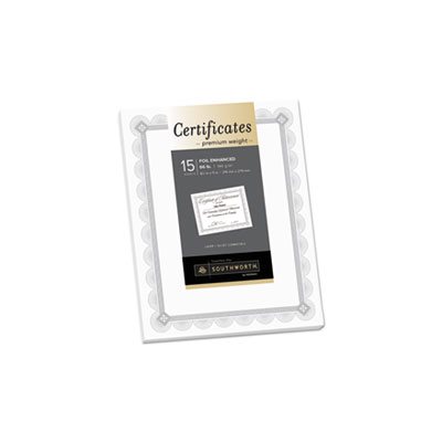 Premium Certificates, White, Spiro Silver Foil Border, 66 lb,  8,5 x 11, 15 / Pack