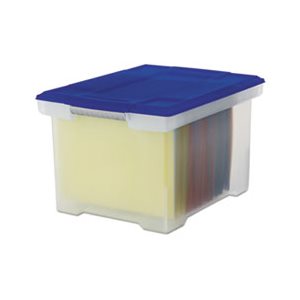 Plastic File Tote Storage Box, Letter / Legal, Snap-On Lid, Clear / Blue