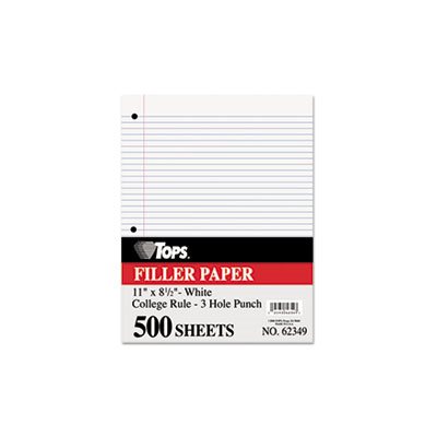 Filler Paper, 3H, 16 lb, 8 1 / 2 x 11, College Rule, White, 500 Sheets / Pack