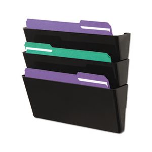 Recycled Wall File, Three Pocket, Plastic, Black