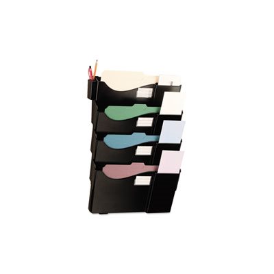 Grande Central Filing System, Four Pocket, Wall Mount, Plastic, Black