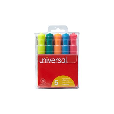 Desk Highlighter, Chisel Tip, Fluorescent Colors, 5 / Set