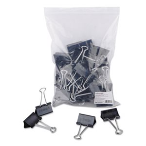 Large Binder Clips, Zip-Seal Bag, 1" Capacity, 2" Wide, Black, 36 / Bag