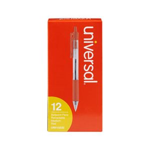 Economy Retractable Ballpoint Pen, Red Ink, Clear, 1mm, Dozen