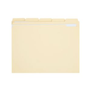 File Folders, 1 / 5 Cut Assorted, Two-Ply Top Tab, Letter, Manila, 100 / Box