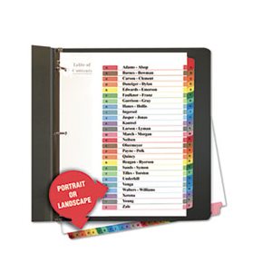 Table of Contents Dividers, Assorted Color 26-Tab, A-Z, Letter, White, 26 / Set