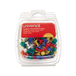 Colored Push Pins, Plastic, Rainbow, 3 / 8", 100 / Pack