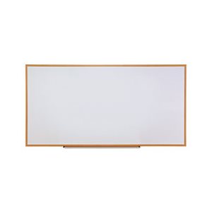 Dry-Erase Board, Melamine, 96 x 48, White, Oak-Finished Frame