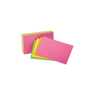 Ruled Neon Glow Index Cards, 3 x 5, Assorted, 100 / Pack