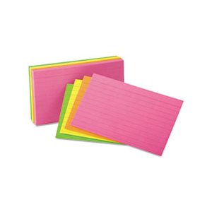 Ruled Neon Glow Index Cards, 3 x 5, Assorted, 100 / Pack