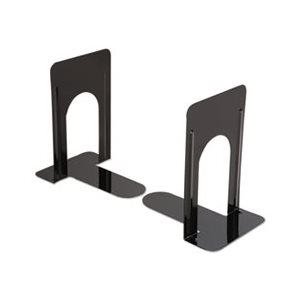 Economy Bookends, Nonskid, 5 7 / 8 x 8 1 / 4 x 9, Heavy Gauge Steel, Black