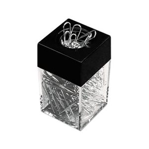 Paper Clips w / Magnetic Dispenser, Wire, 1 3 / 8", Silver, 12 / 100 Carton Boxes