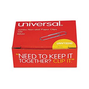 Nonskid Paper Clips, Wire, Jumbo, Silver, 1000 / Pack