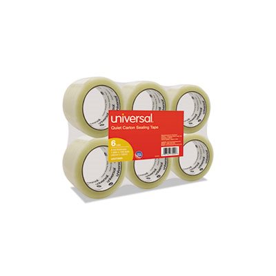 Quiet Tape Box Sealing Tape, 48mm x 100m, 3" Core, Clear, 6 / Pack