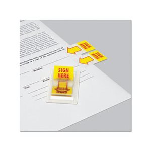 Arrow Page Flags, "Sign Here", Yellow / Red, 2 Dispensers of 50 Flags / Pack