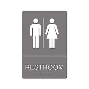 ADA Sign, Restroom Symbol Tactile Graphic, Molded Plastic, 6 x 9, Gray