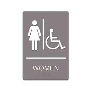 ADA Sign, Women Restroom Wheelchair Accessible Symbol, Molded Plastic, 6 x 9