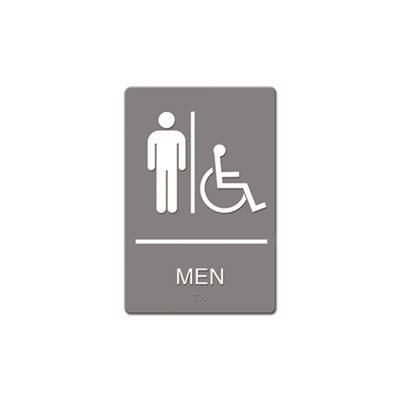 ADA Sign, Men Restroom Wheelchair Accessible Symbol, Molded Plastic, 6 x 9, Gray